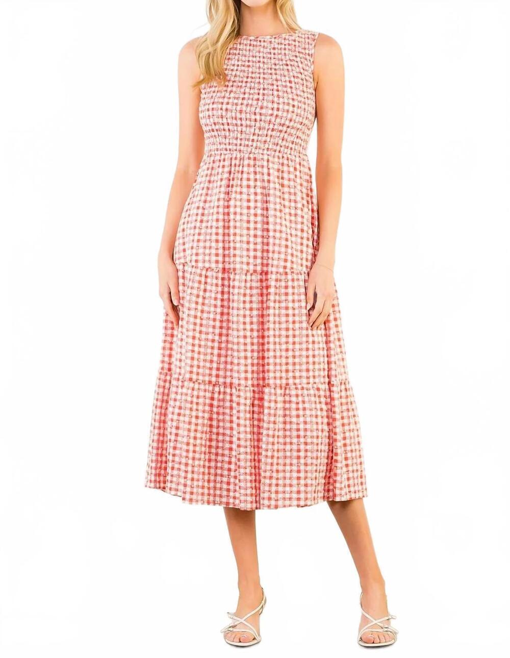 NEW THML women's sleeveless gingham patterned dress in red